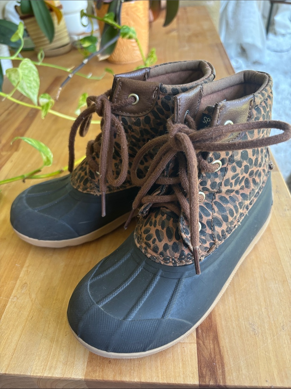 Sperry Kids Leopard Print Rain Boots - Brown and Black